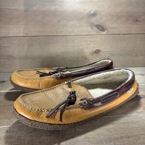 ll bean wicked good womens size 10 shoes yellow leather sherpa lined slippers